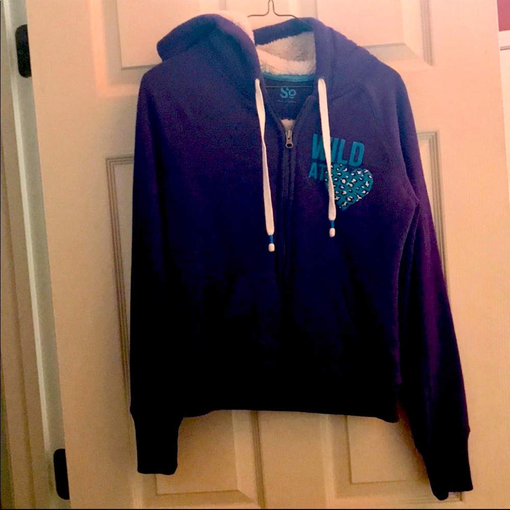 Purple Hooded Fleece Lined Zip Up Jacket